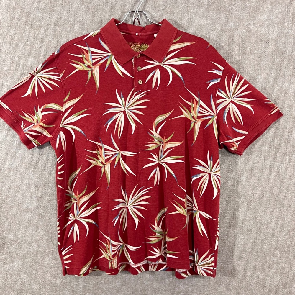 Mens XL Tropical Shirt Red Silk Blend Bird of Paradise Hawaiian Floral